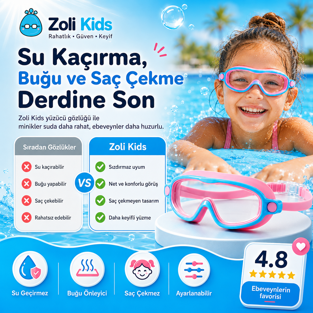Zoli Kids™ AquaSoft Çocuk Yüzücü Gözlüğü
